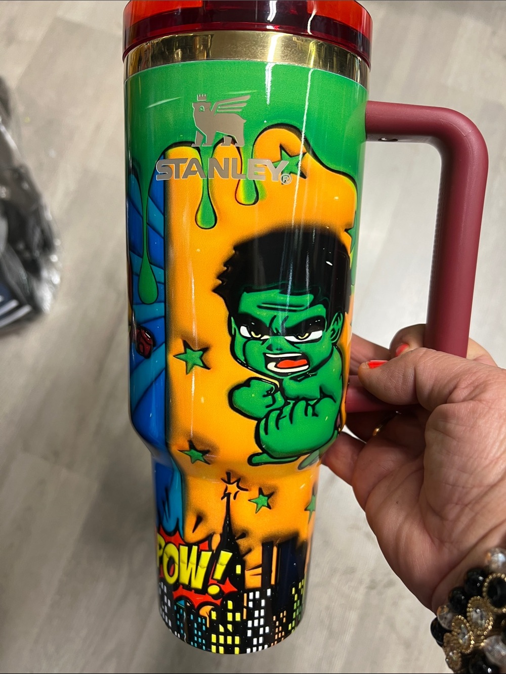 Stanley Green and Orange Hulk Graphic Travel Tumbler